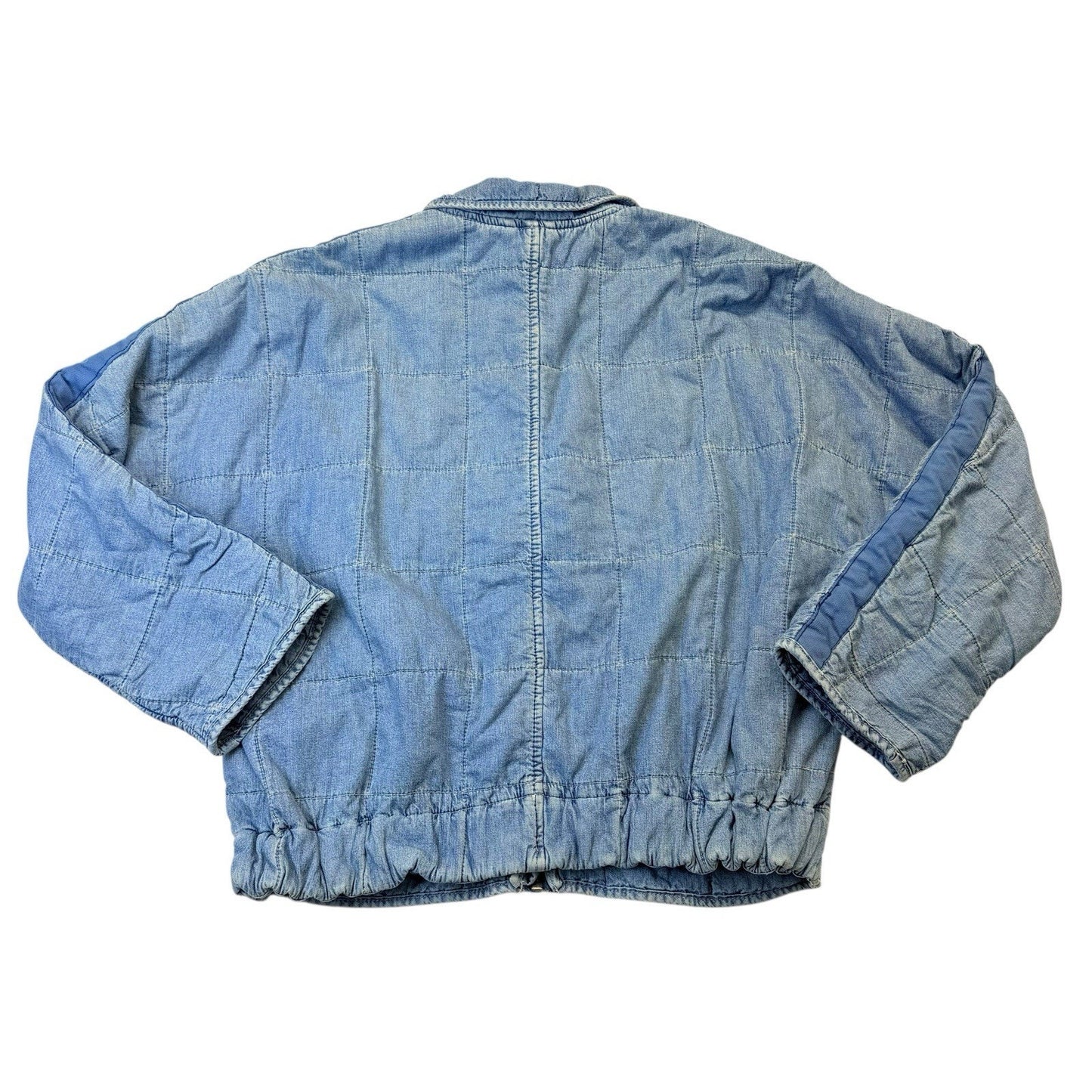 Free People Quilted Denim Jacket XS Blue Zip Up Lightweight Cotton Women's