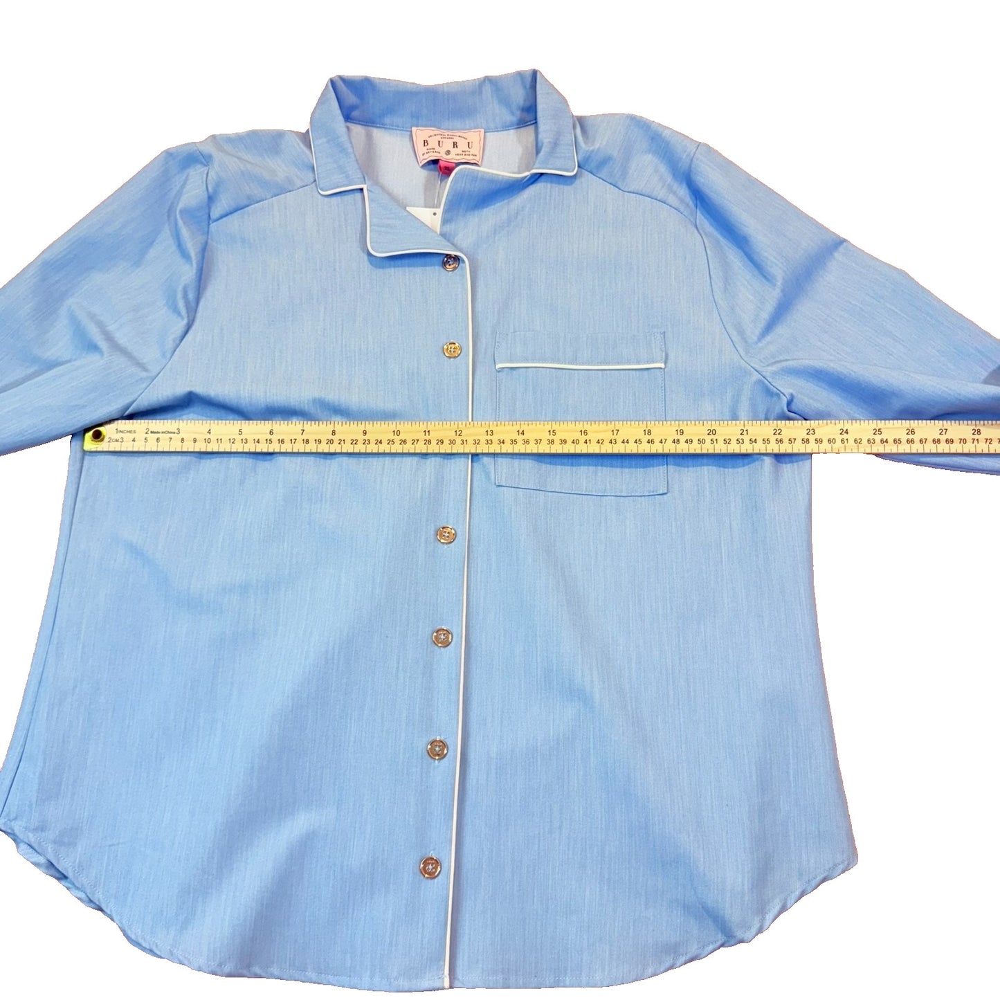 NEW Buru Women's Size XL Blue Button-Up Collared Shirt w/ Single Chest Pocket