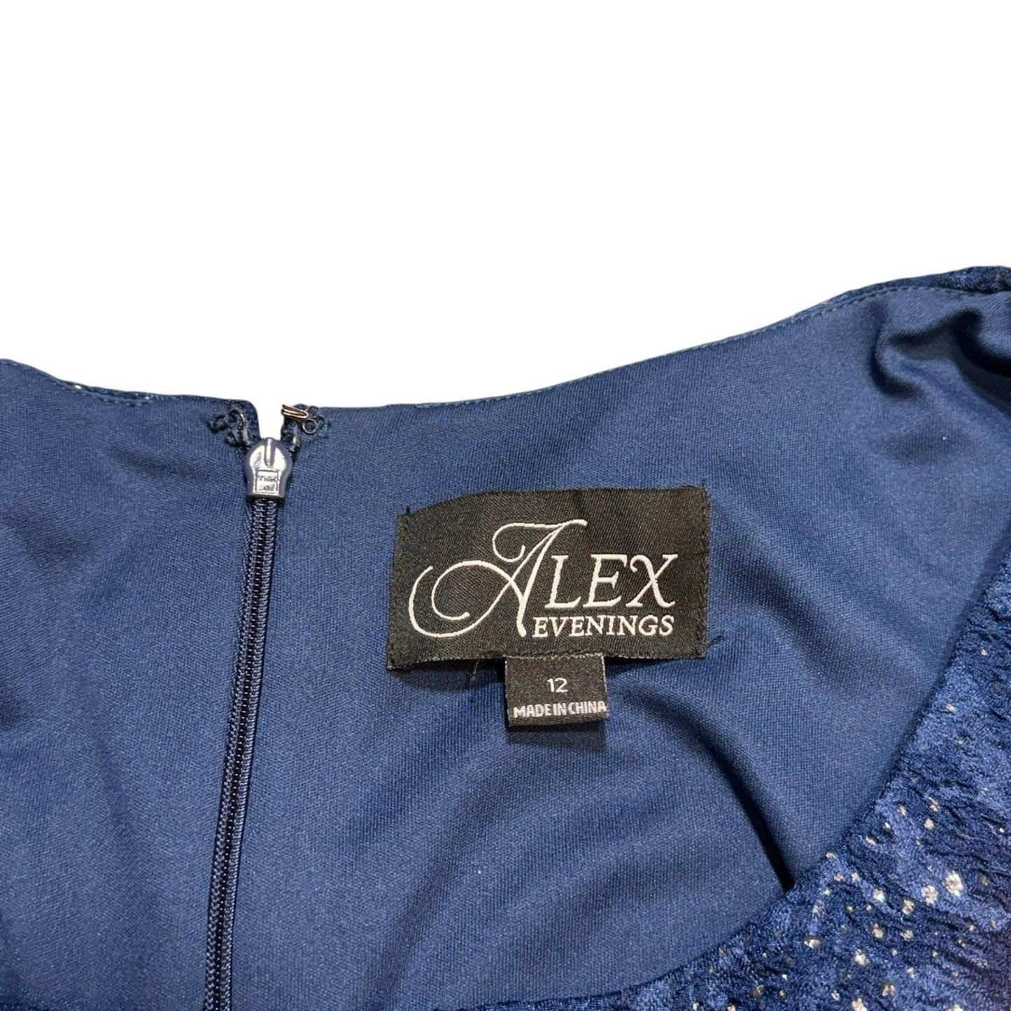 Alex Evenings Women’s Navy Blue Formal Dress w/ Jacket Size 12 Lace Overlay Gown