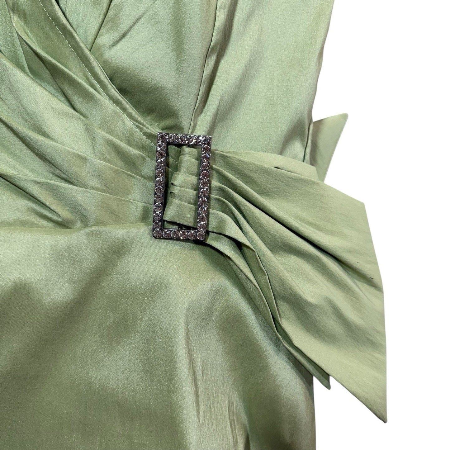 U3 Collection Vintage Sage Green Halter Dress Women’s 12 Satin Bow Made in USA