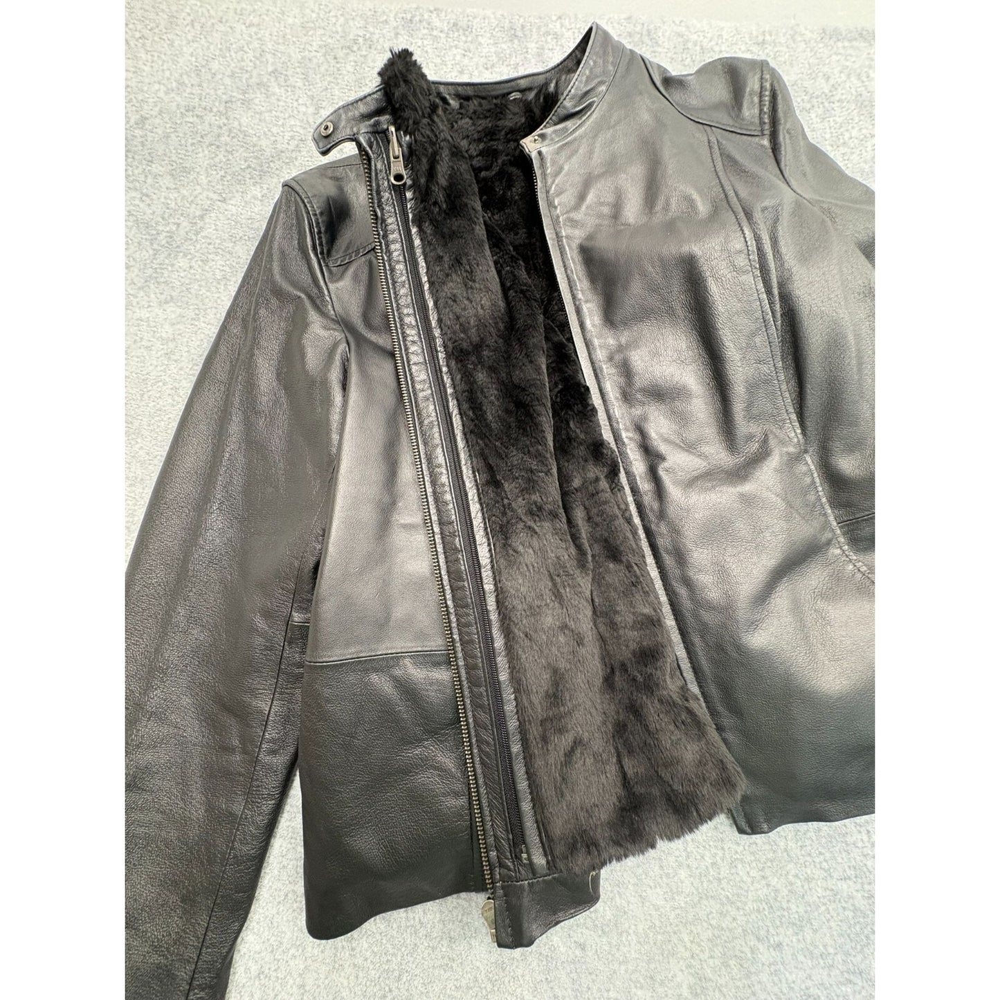 Women's Vintage Colebrook Classic Black Lamb Leather Jacket Fleece Lined XL