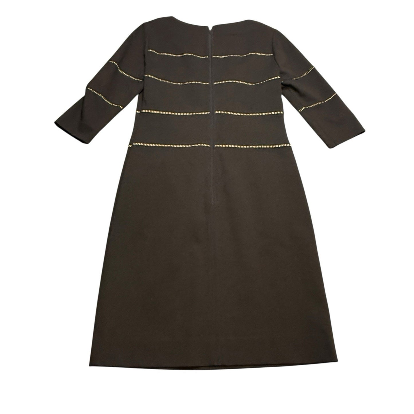 Per Se by Carlisle Women’s Black Knit Dress Size 0 3/4 Sleeve Gold Stitch Detail