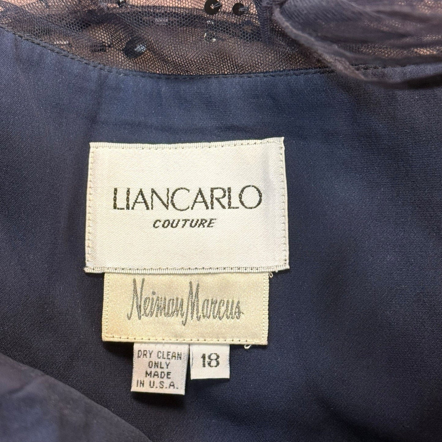 Liancarlo Couture Silk Beaded Navy Dress 18 Neiman Marcus Women's