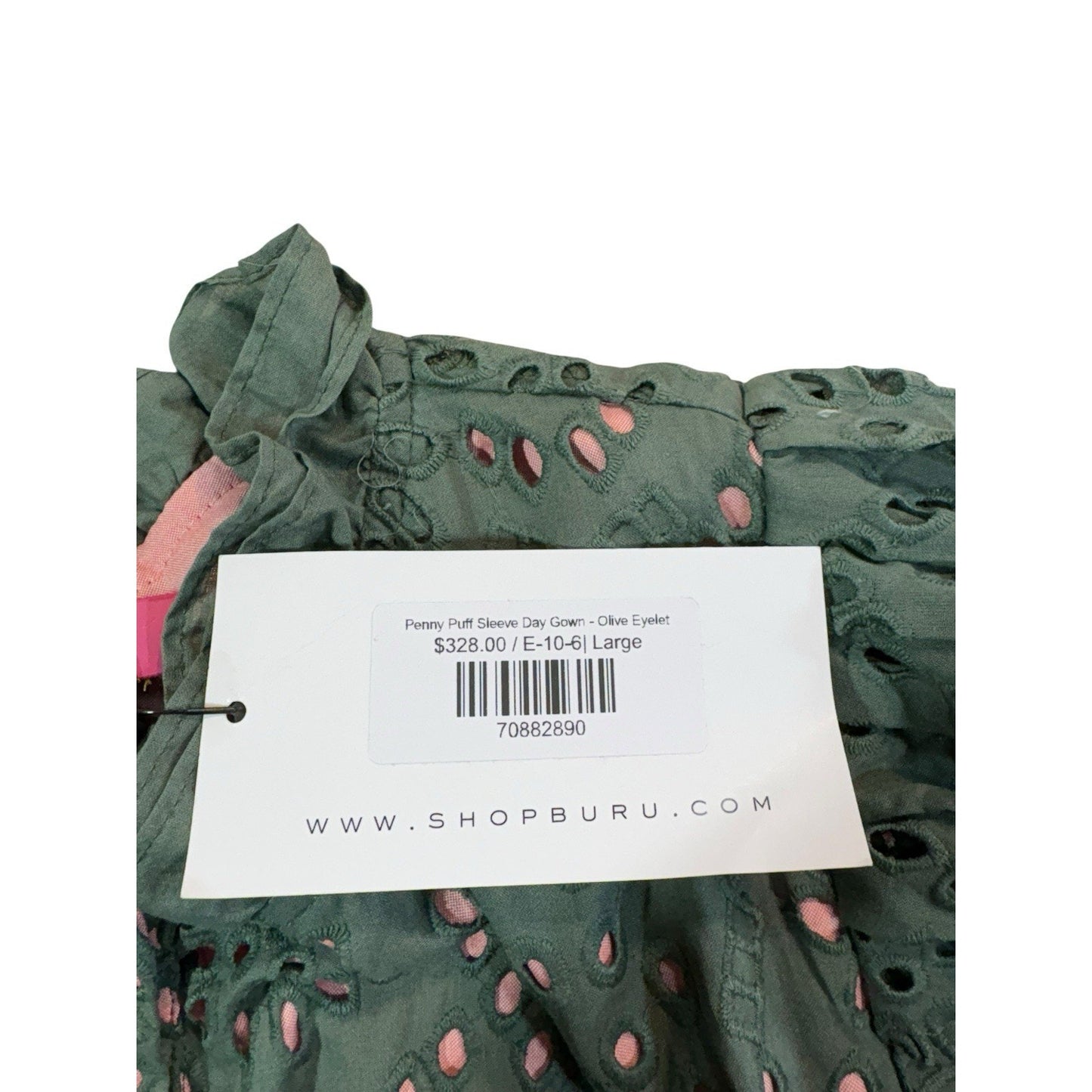 BURU Penny Day Gown Puff Sleeve Olive Eyelet Dress NWT Size Large MSRP $328 Women's