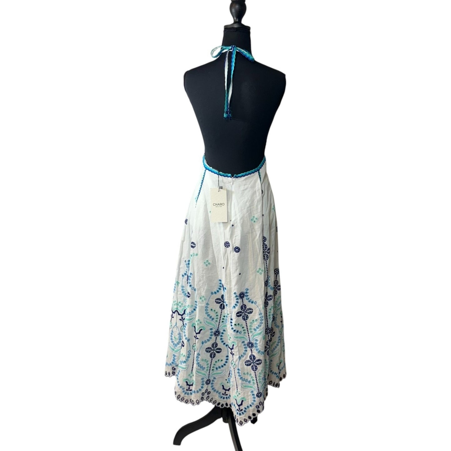 NWT Charo Ruiz Jodie Long Dress Blue Lolita L Open Back Embroidered Maxi $780 Women's