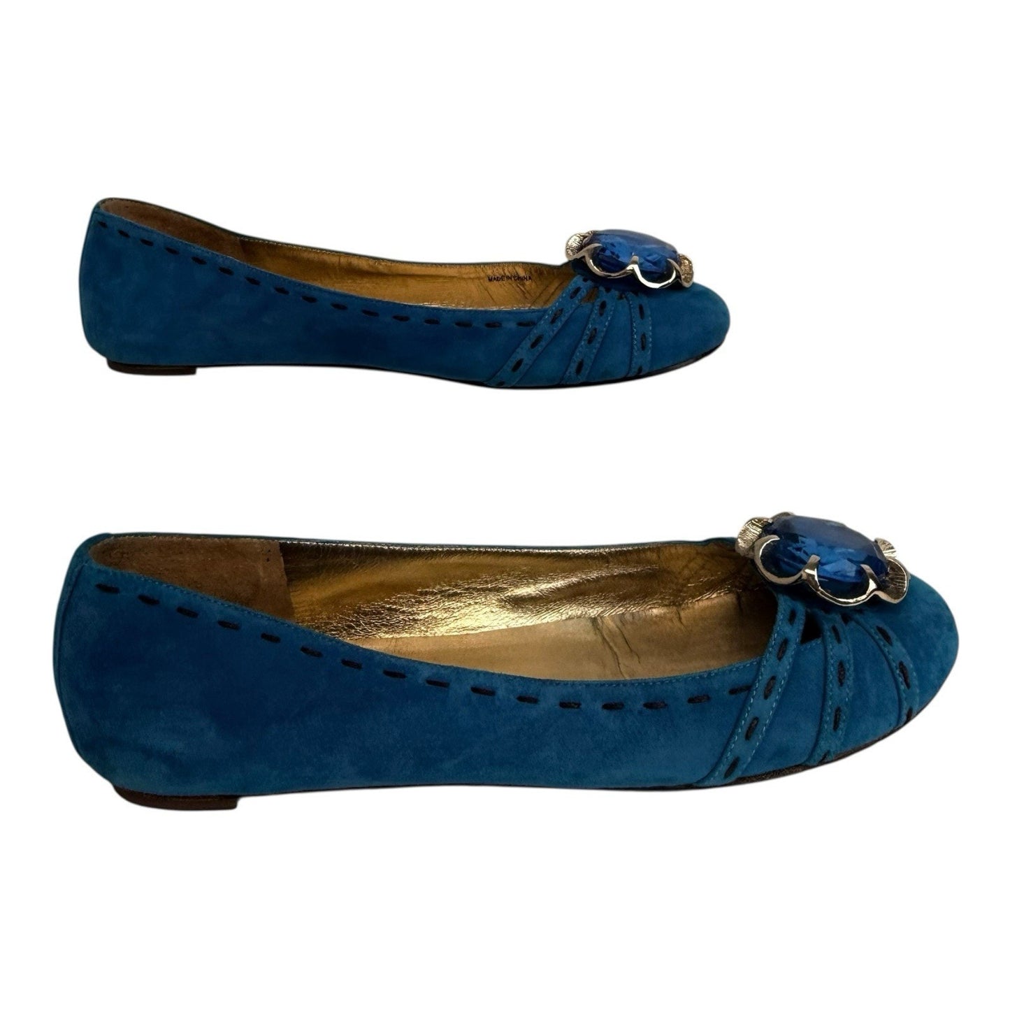 MARC JACOBS Suede Turquoise Jeweled Flats Women’s US 6B Boxed Large Blue Gem Toe Shoes