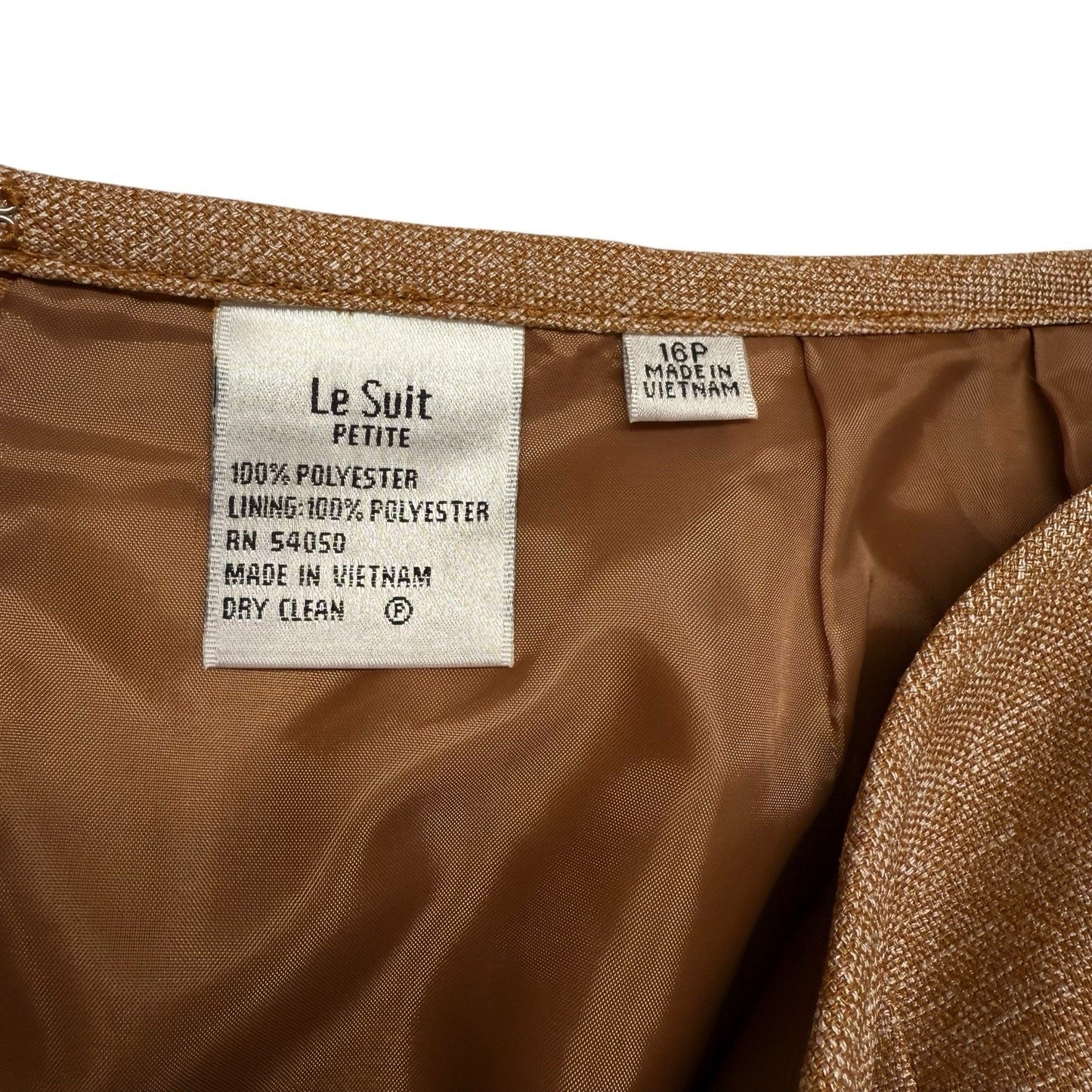 Le Suit Women's 16P Petite Tan 2 Piece Skirt Suit Blazer A Line Career