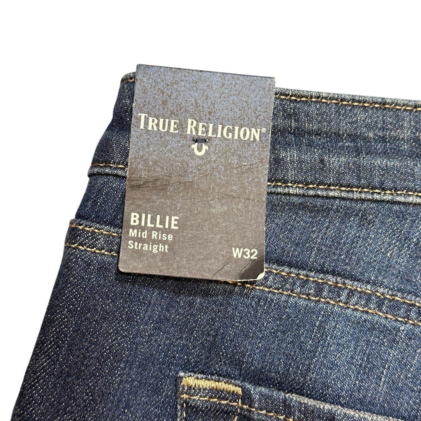 True Religion Billie Mid-Rise Chained Straight Jeans Sz 32 Blue Distressed NWT Women's