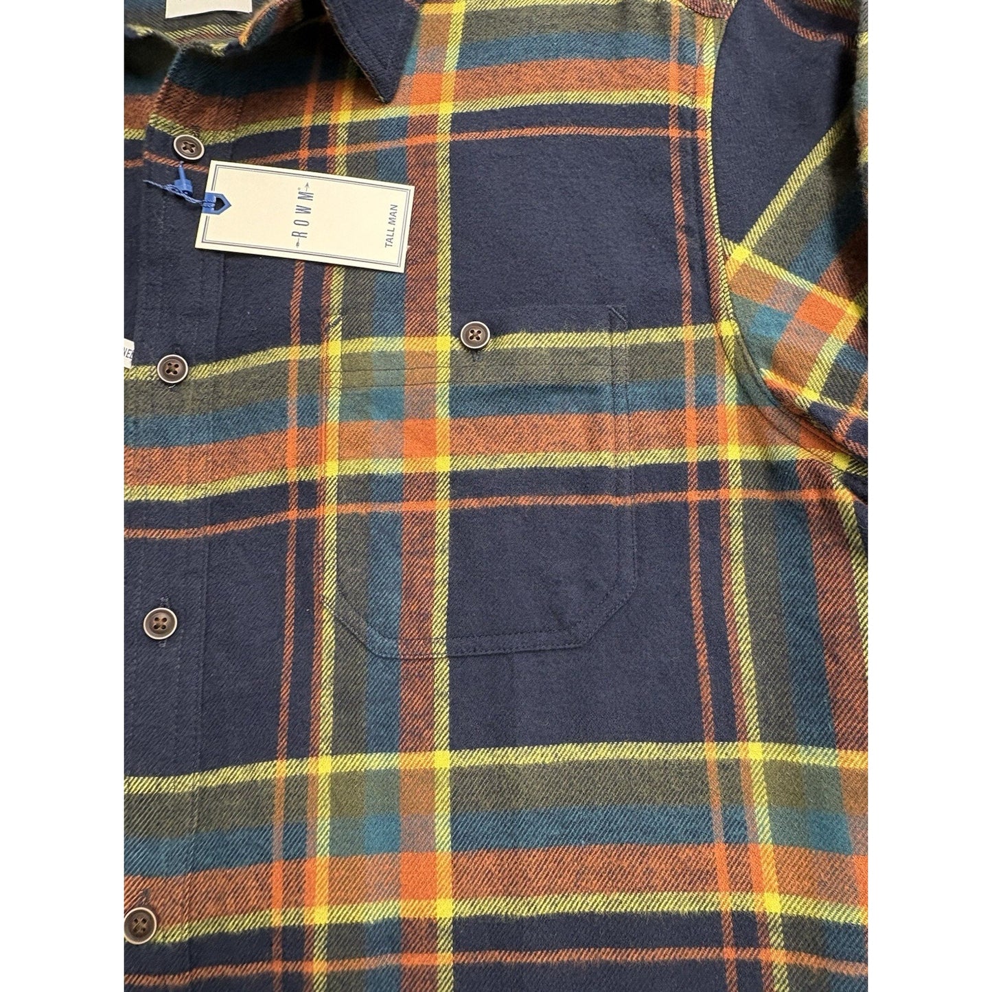 NWT's ROWM Portuguese Flannel Multi Orange, Blue, White Men's $89 Button Down