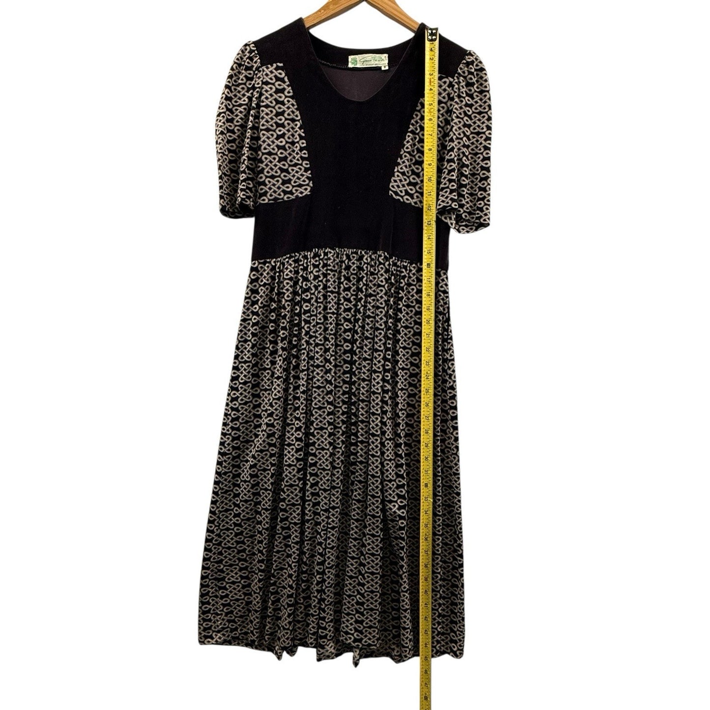 Vintage Gino Paoli Black Wool Dress Made in Italy Puff Sleeve Midi 8 Women's