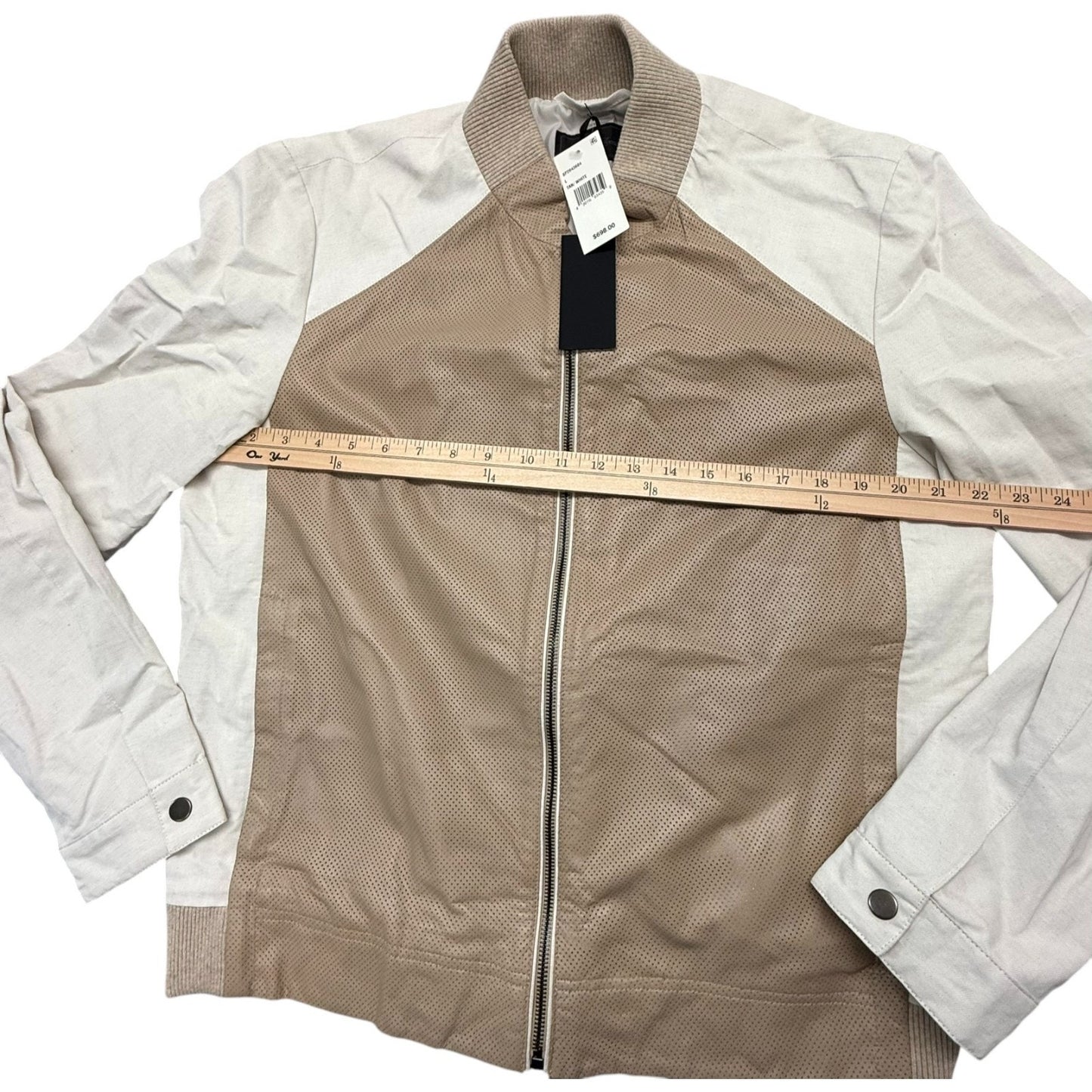 Saks Fifth Avenue Men's Size Large Tan White Color-Block Bomber Jackets - NEW