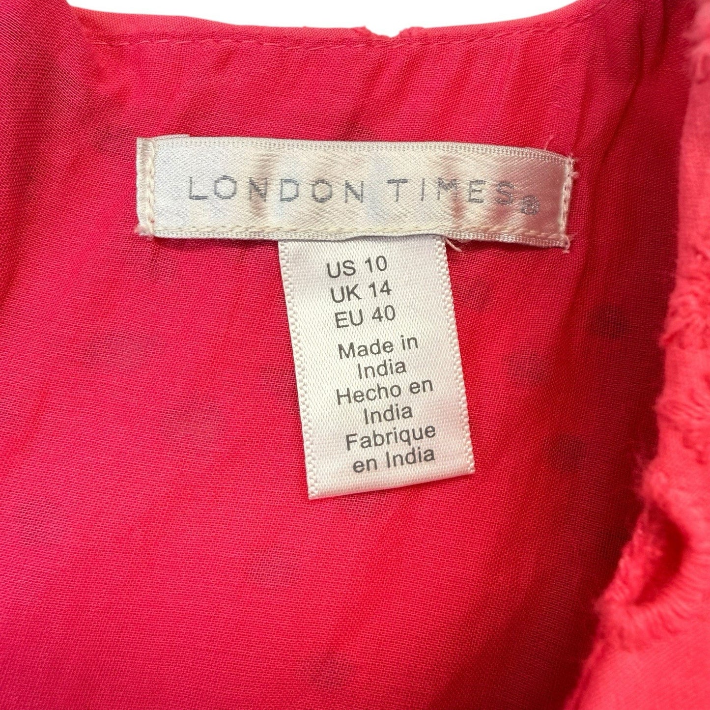 London Times Pink Eyelet Dress US 10 Floral Lace Shift Scallop Hem NWT Women's