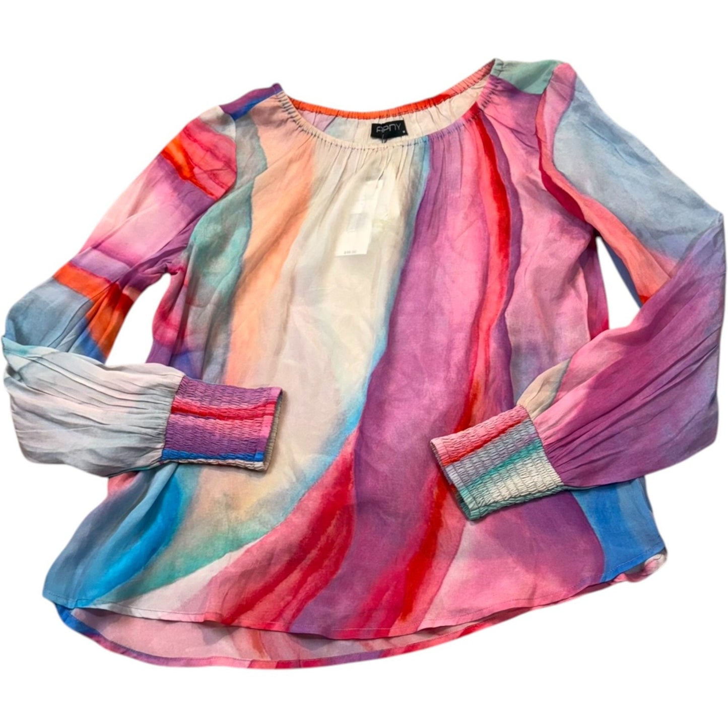 NEW APNY Women's Size Medium Multicolor Watercolor Print Puff-Sleeve Blouse