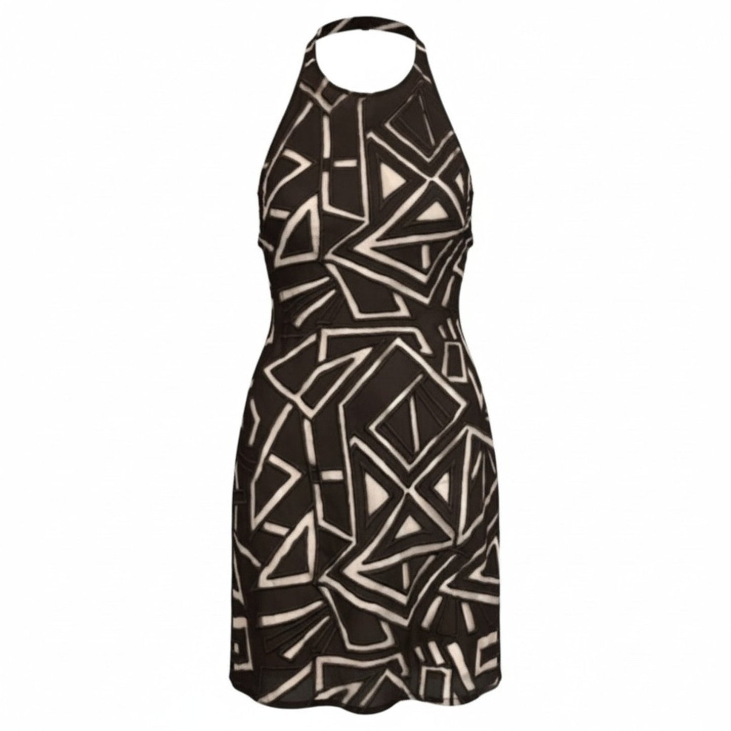 NBD Say It Geometric Mesh Halter Dress XS Black White Lined Open Back Women's