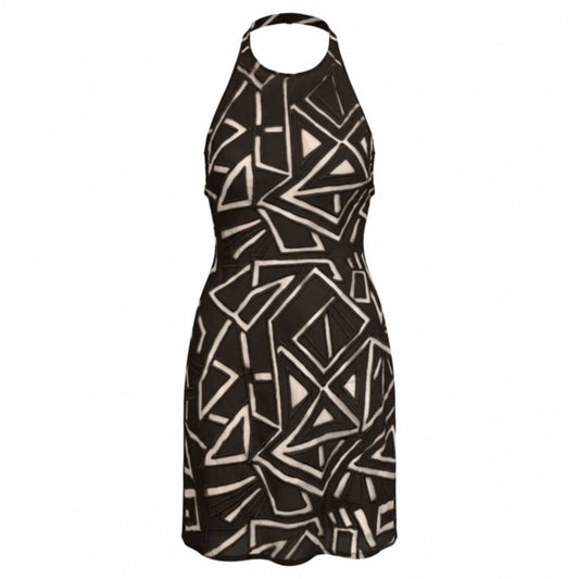 NBD Say It Geometric Mesh Halter Dress XS Black White Lined Open Back Women's