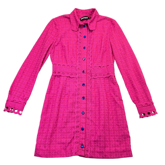 House of Holland Pink Textured Shirt Dress Button Front Size 6 Women's