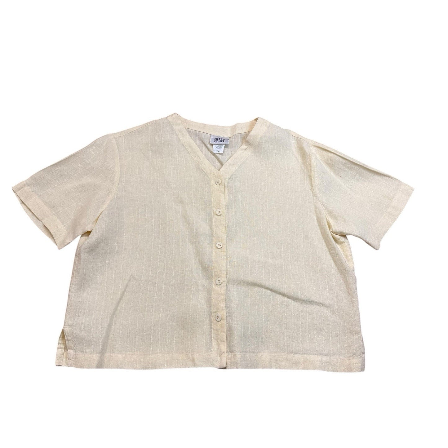 VINTAGE Women's S Eileen Fisher Sheer Linen Short Sleeve Blouse