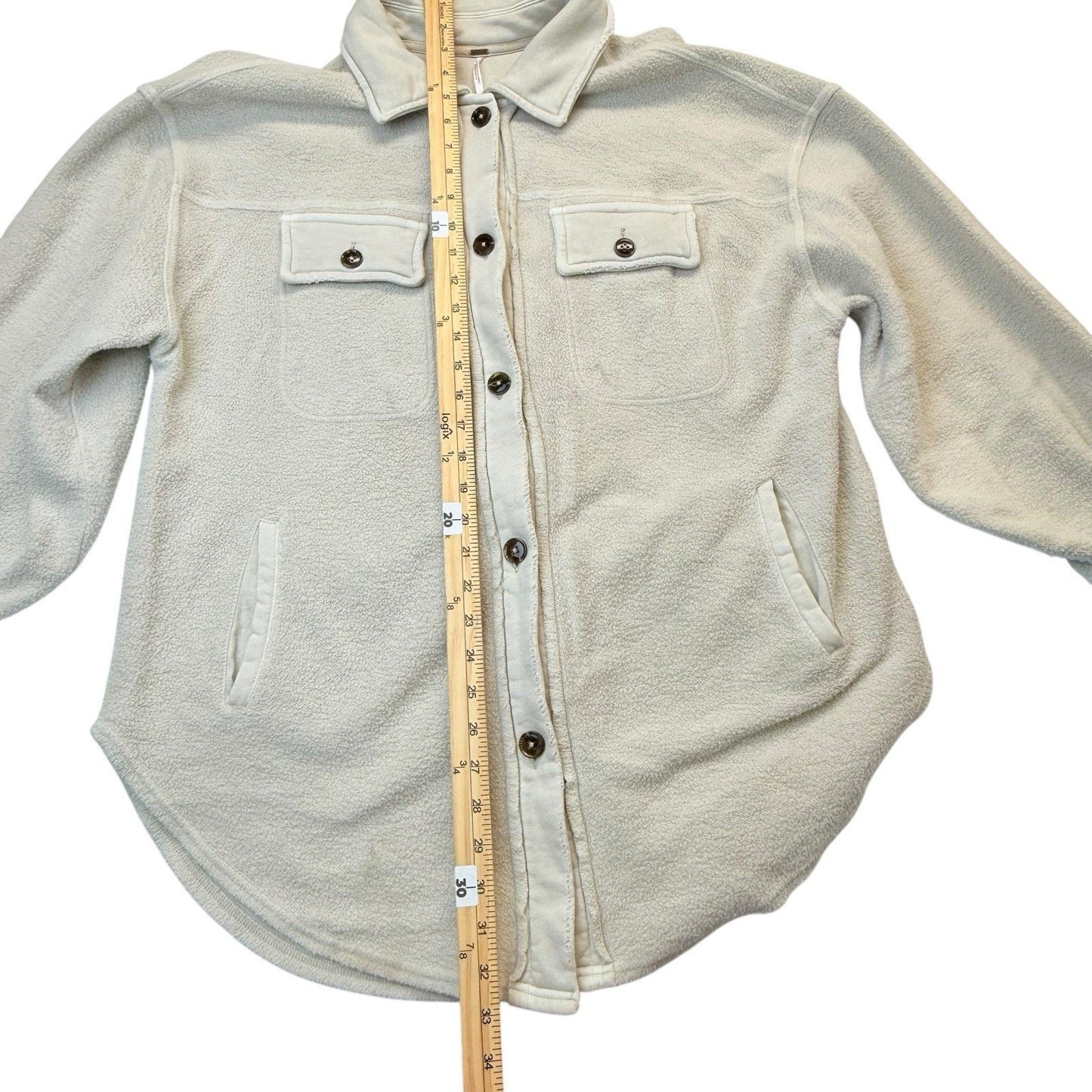 Free People Cream Knit Shacket Small Button Front Shirt Jacket Women's