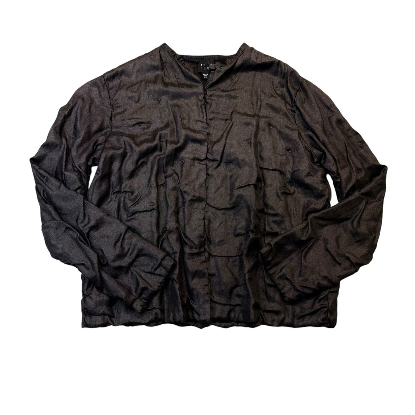 Eileen Fisher Black Silk Zip Up Jacket Women's XS Ruched Lightweight