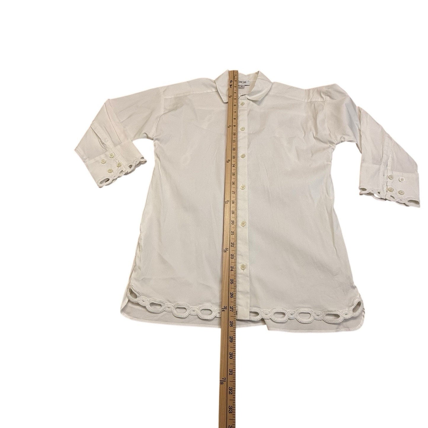 Vintage Per Se Y2K White Button Front Blouse Women’s Size 4 Scallop Hem