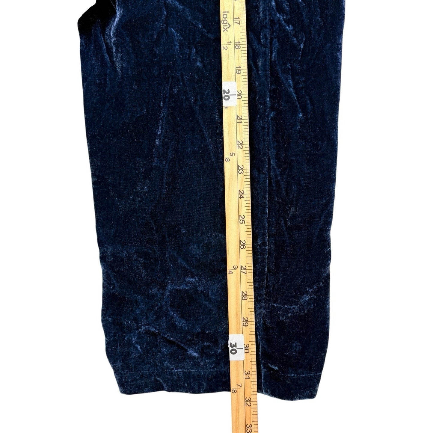 Molly Green Blue Velvet Wide Leg Pants L High Rise Pull On Women's