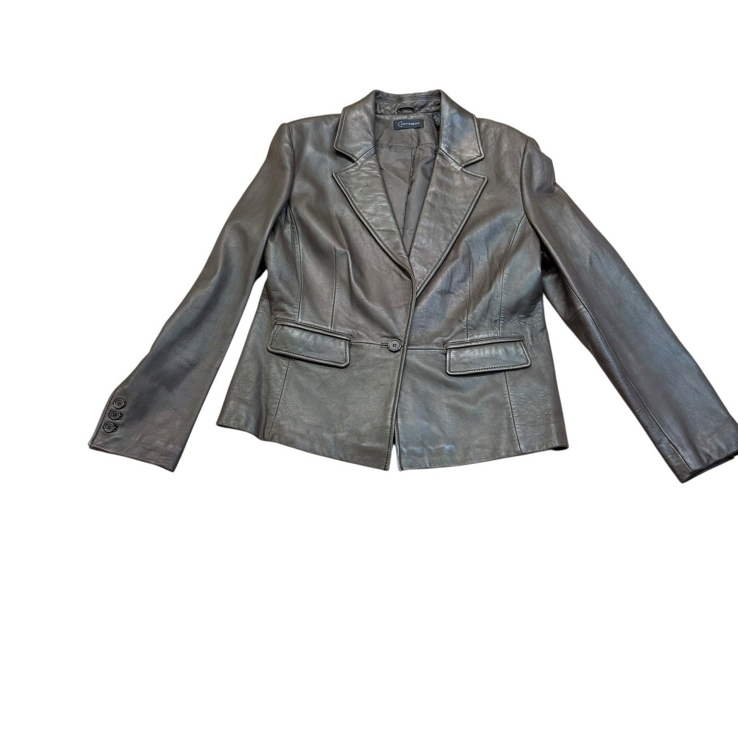 Context Brown Leather Skirt Suit Women’s Size 14 Blazer Pencil Skirt Set