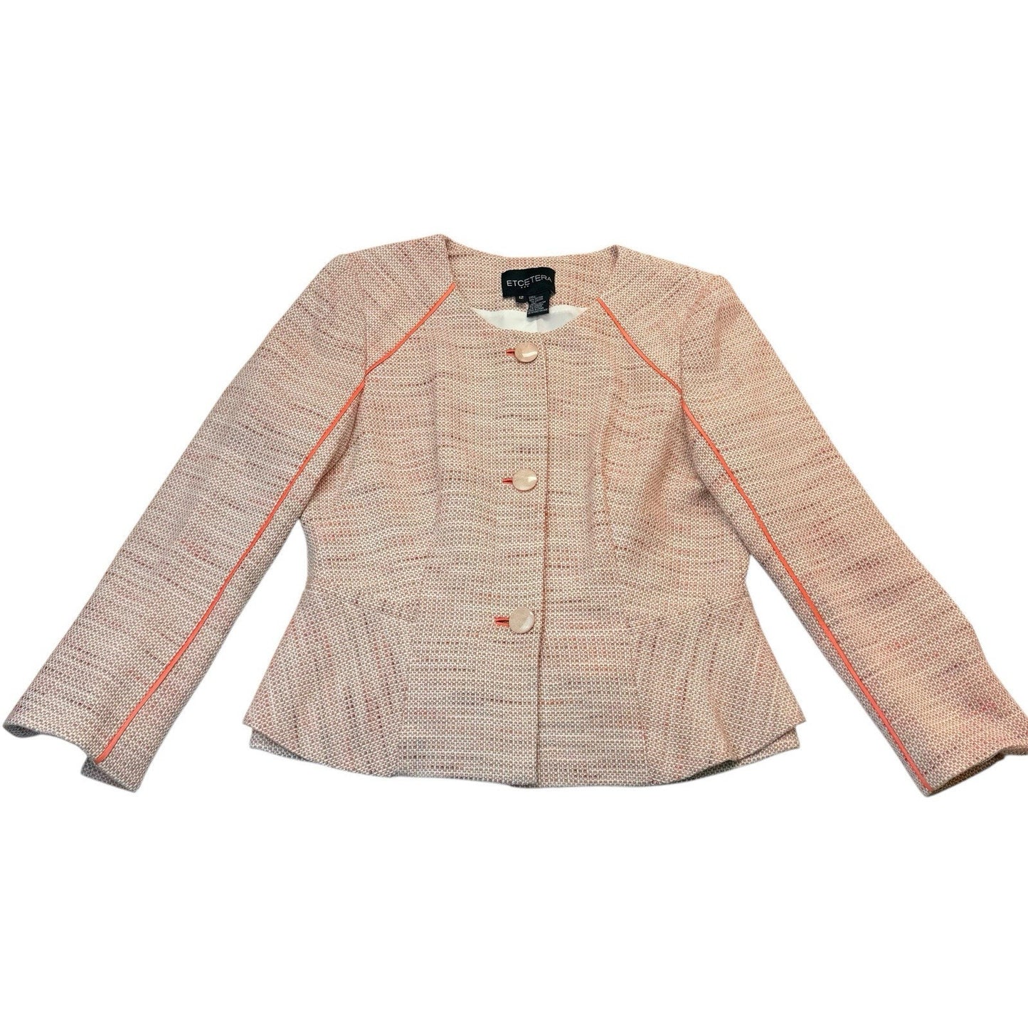 ETCETERA Tweed Jacket 12 Peplum Blazer Pink Orange Trim Women's