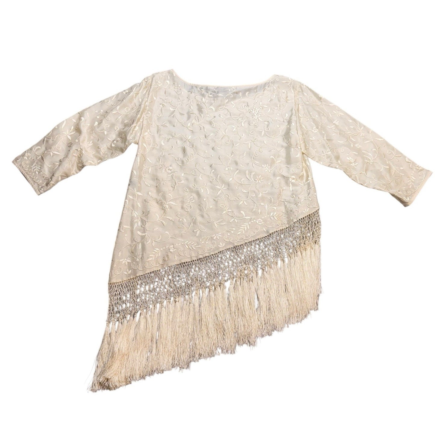 Vintage Collection Women’s Lace Fringe Blouse & Matching Scarf Cream Size M