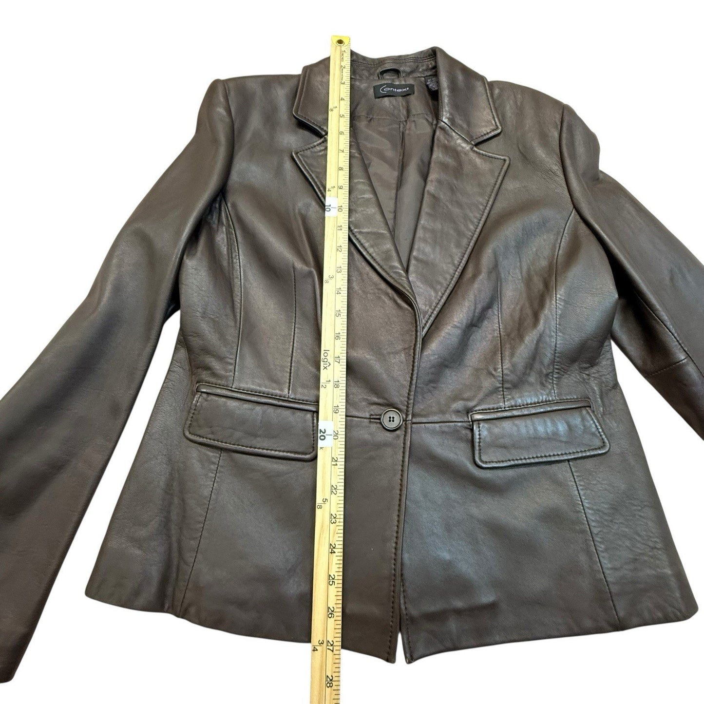 Context Brown Leather Skirt Suit Women’s Size 14 Blazer Pencil Skirt Set