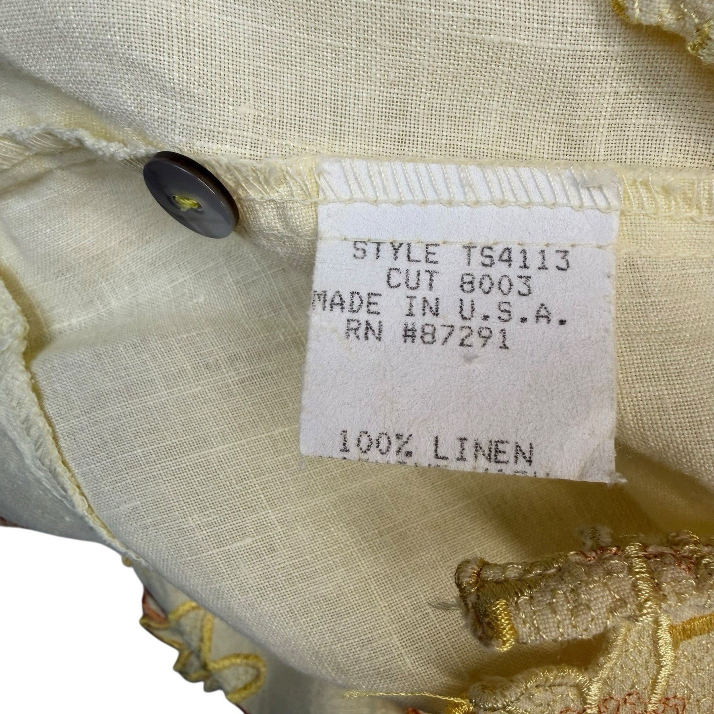 Y2K Pictures Pastel Yellow Linen Sleeveless Midi Dress Floral Hem M Women's