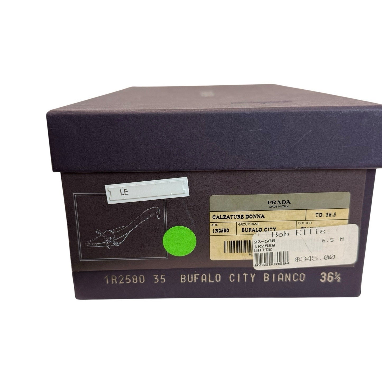 Prada Y2K White Leather Pointed Toe Mule Heels Sz 36.5 Italy Women's