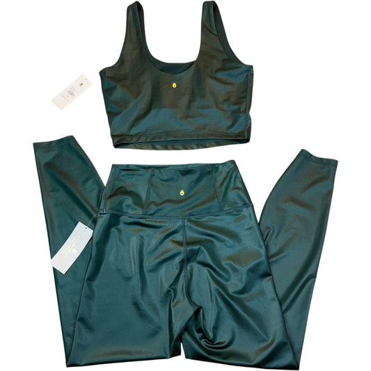 Spiritual Gangster Women’s M SET Wet Look Teal Crop Tank & High Waist Legging Set NW