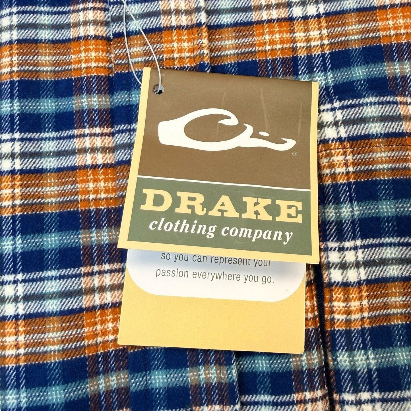 Drake Waterfowl Men’s Flannel Shirt NWT Plaid Blue Orange Medium Large Button Down