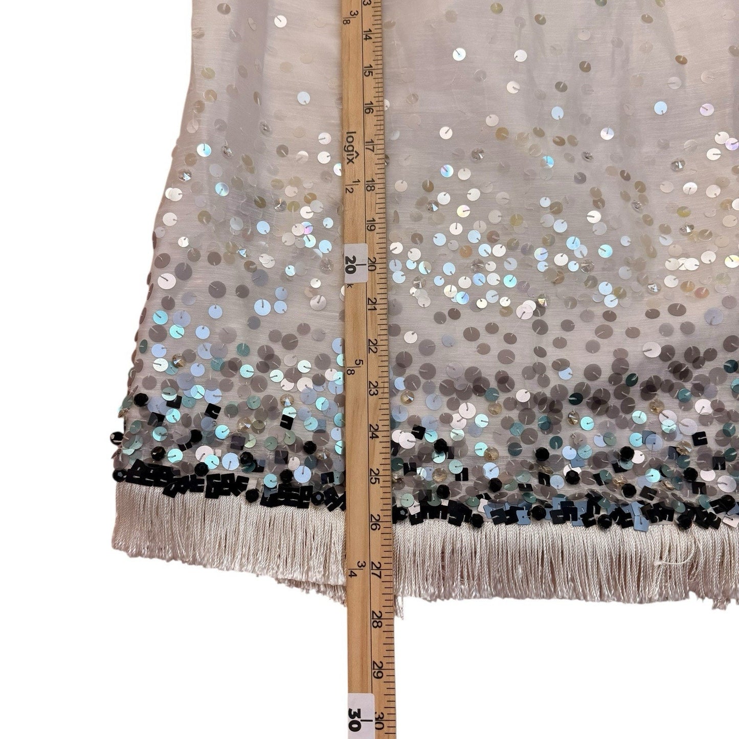 Y2K Doncaster Sequin Tunic Dress Sleeveless Silk Blend Evening Top Fringe Size 4 Women's