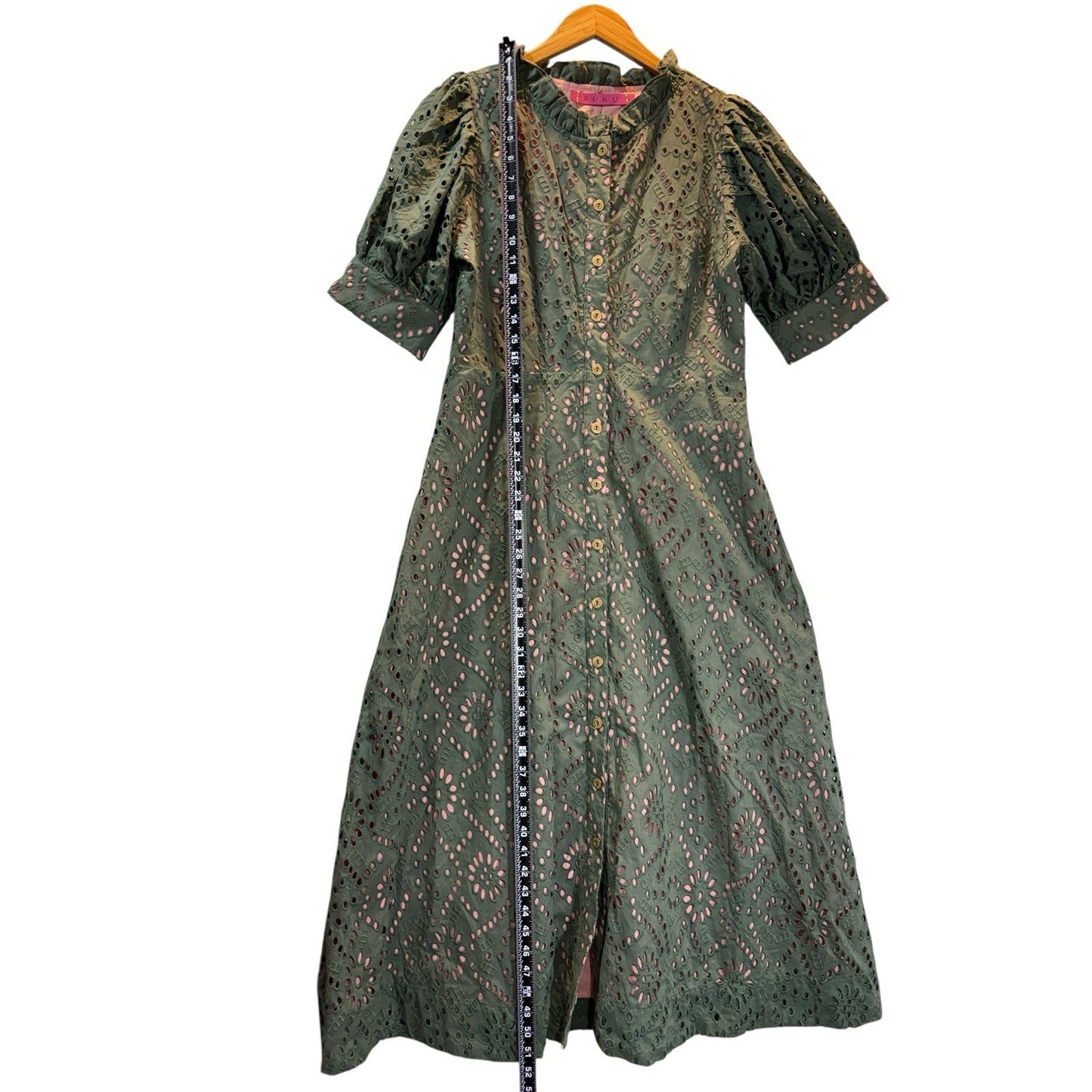 BURU Penny Day Gown Puff Sleeve Olive Eyelet Dress NWT Size Large MSRP $328 Women's