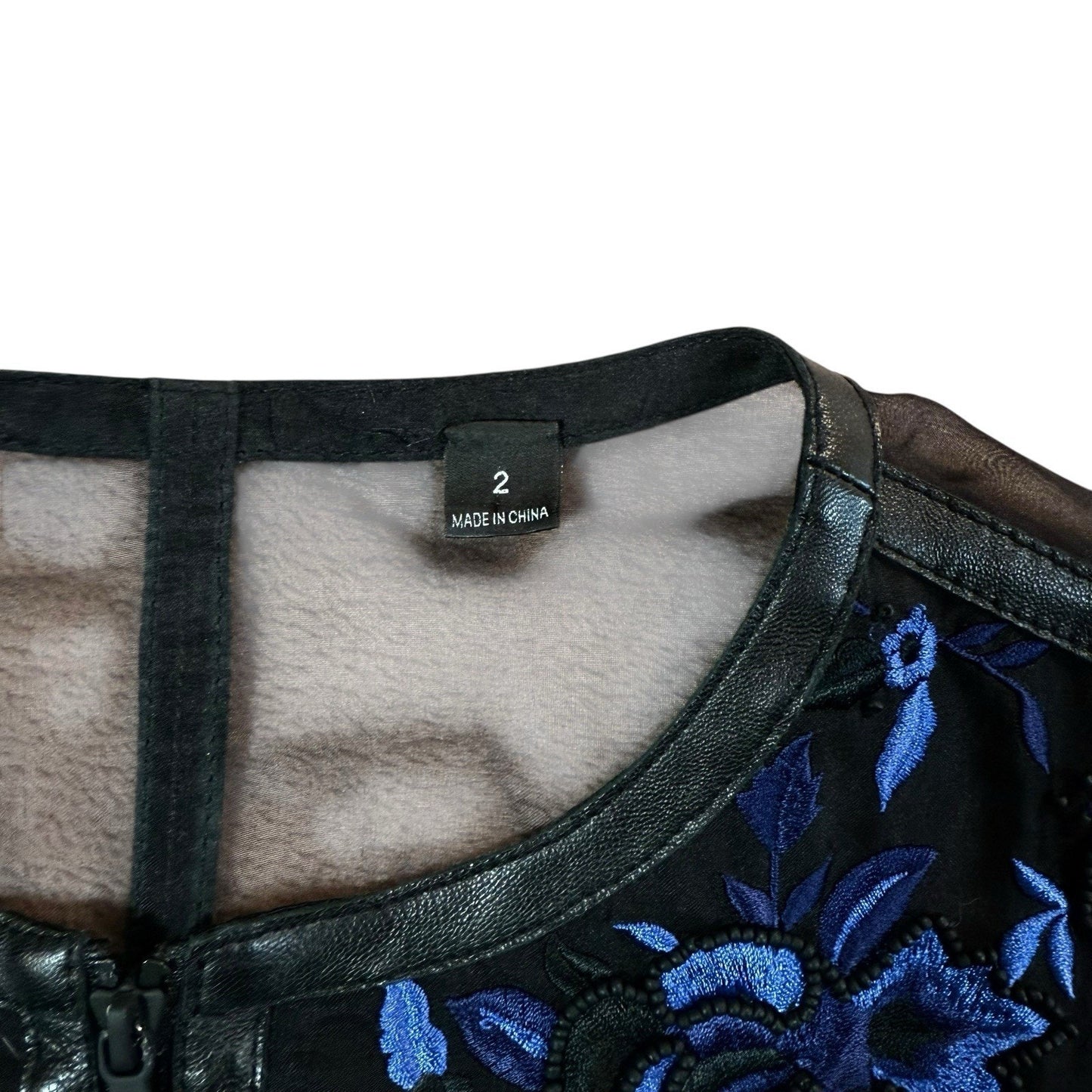 Carlisle Women’s Size 2 Black Blue Sheer Sleeve Embroidered Jacket Top