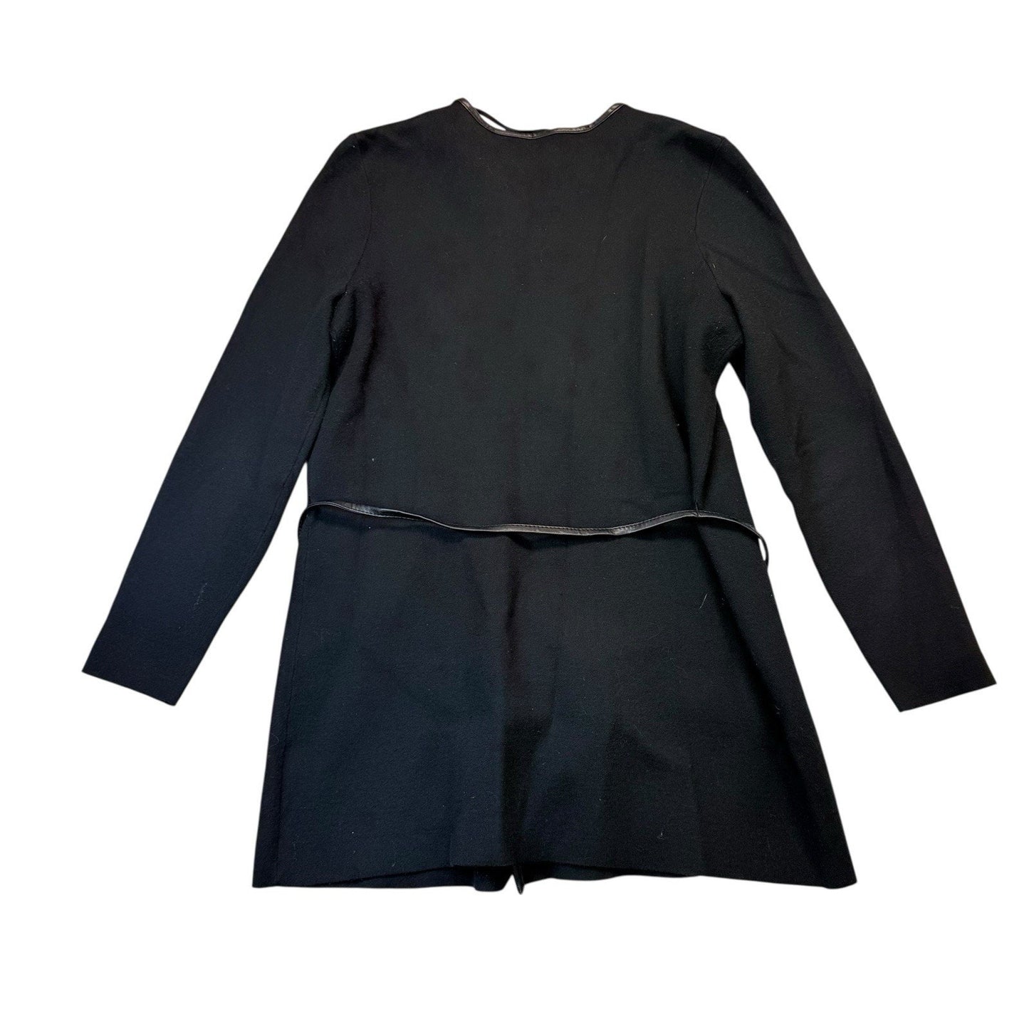 J McLaughlin Black Open Front Coat M Tie Waist Topper Women's