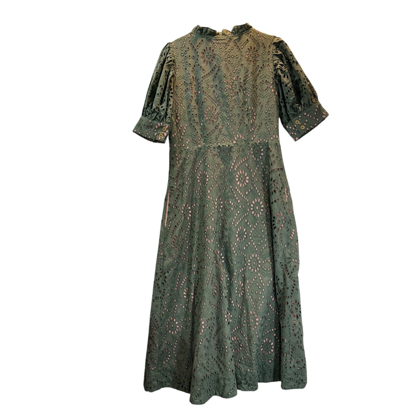 BURU Penny Day Gown Puff Sleeve Olive Eyelet Dress NWT Size Large MSRP $328 Women's