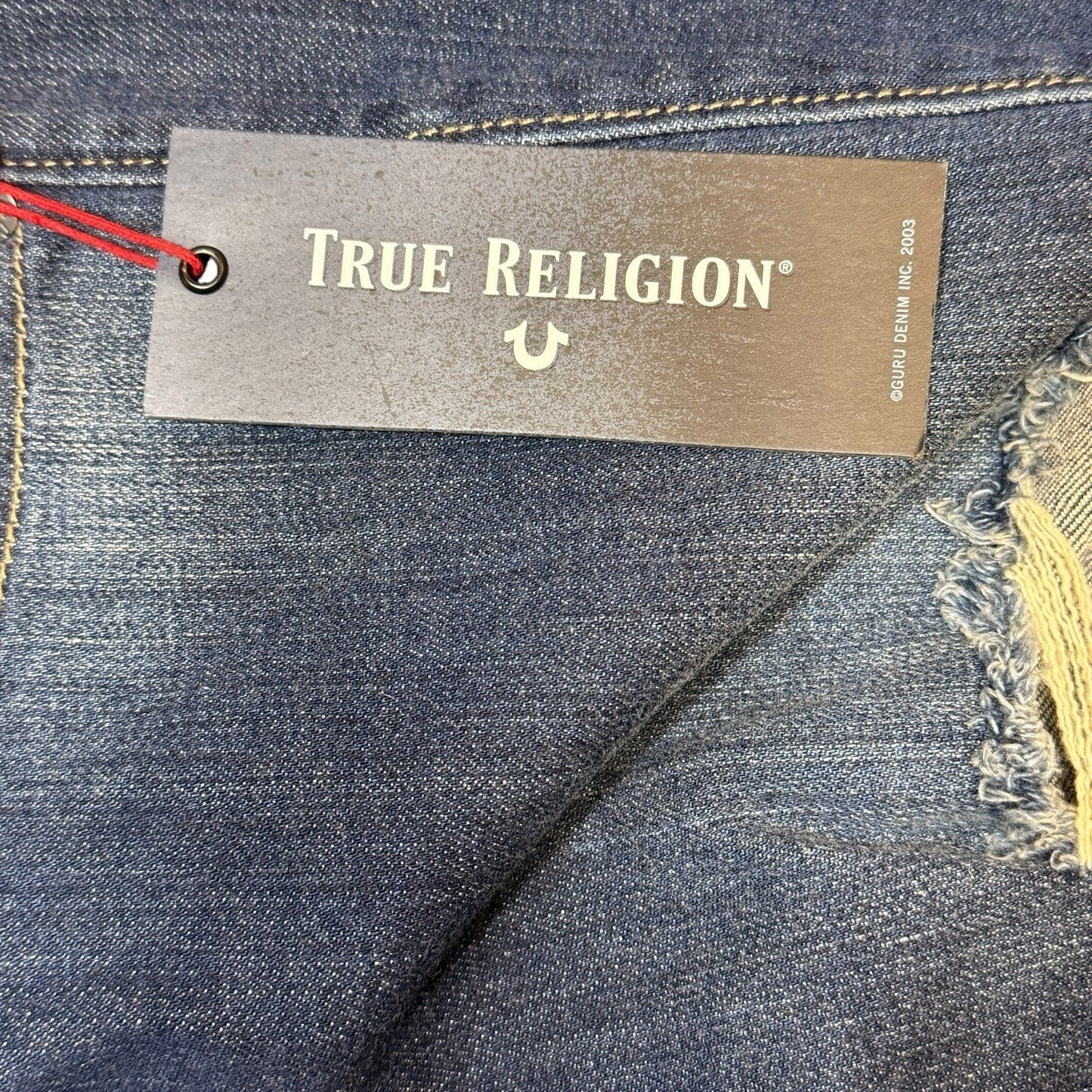 True Religion Billie Mid-Rise Chained Straight Jeans Sz 32 Blue Distressed NWT Women's