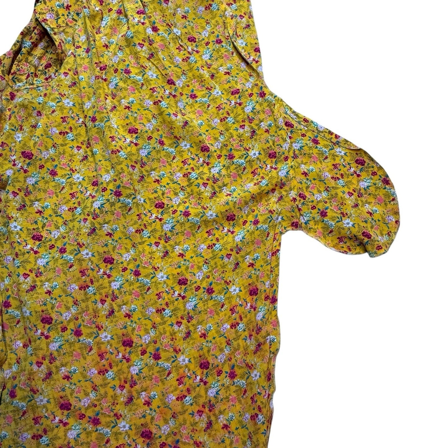 Women's Vintage Emanuel Ungaro Parallele Paris Yellow Floral Ruffle Neck Dress Small Fra