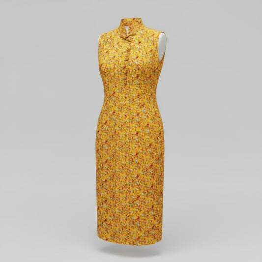 Women's Vintage Emanuel Ungaro Parallele Paris Yellow Floral Ruffle Neck Dress Small Fra