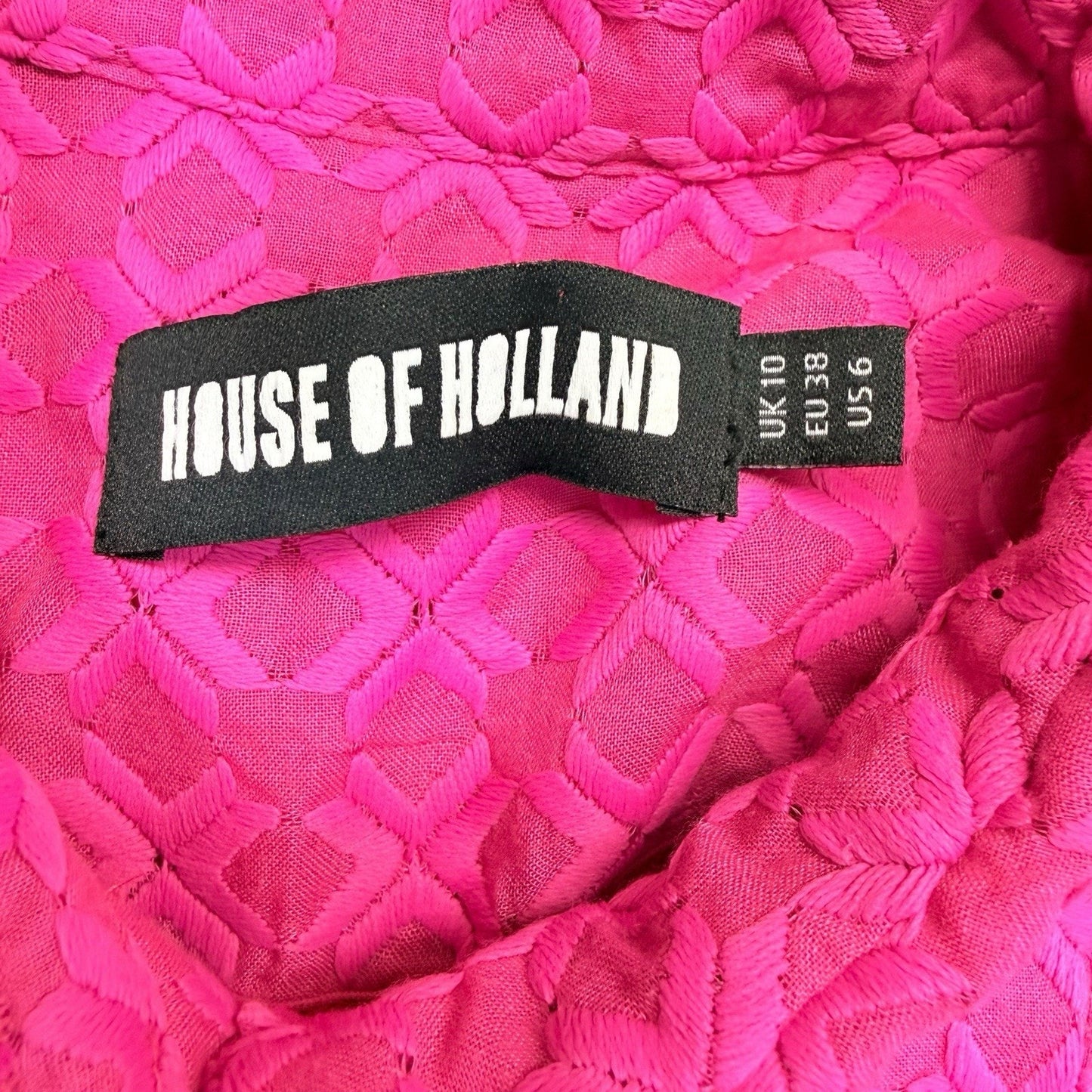 House of Holland Pink Textured Shirt Dress Button Front Size 6 Women's