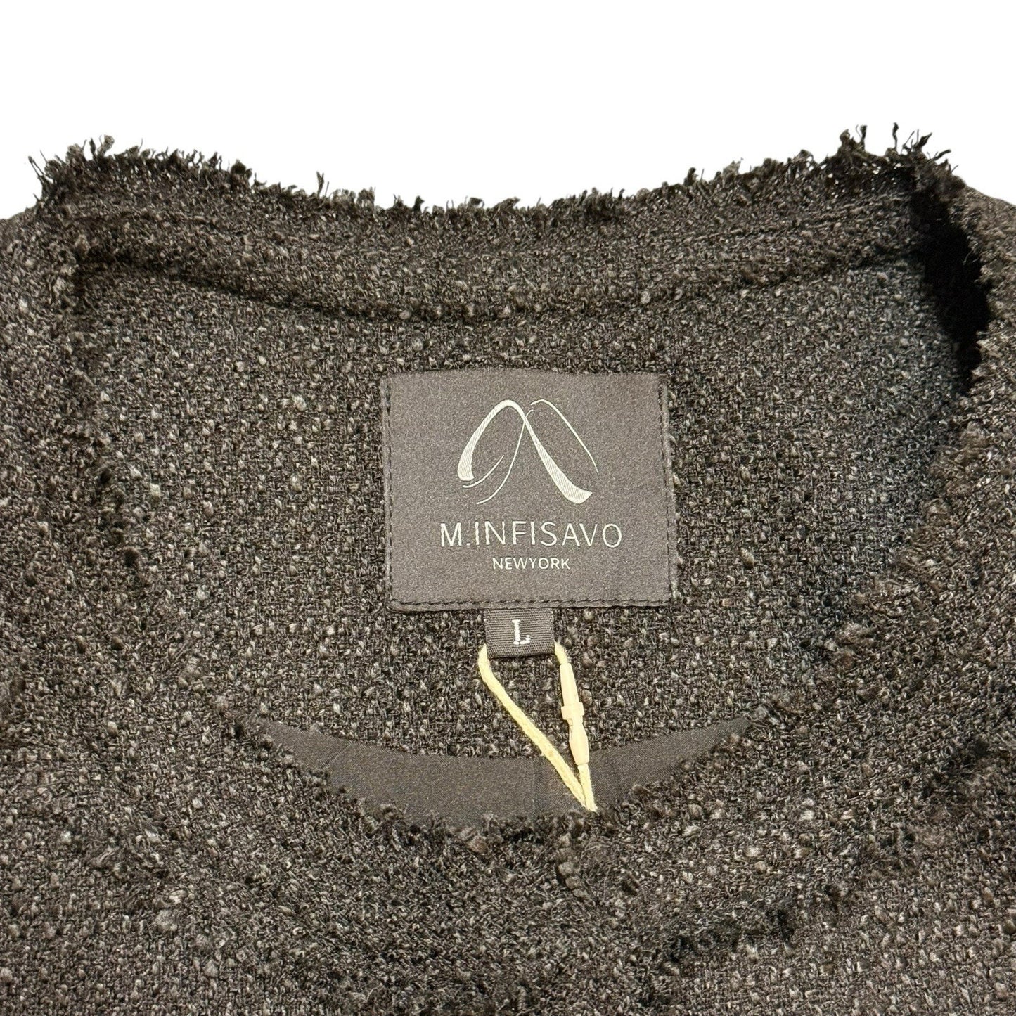 NWT M. Infisavo New York Women’s Black Blazer Size L Gold Button Tweed Jacket