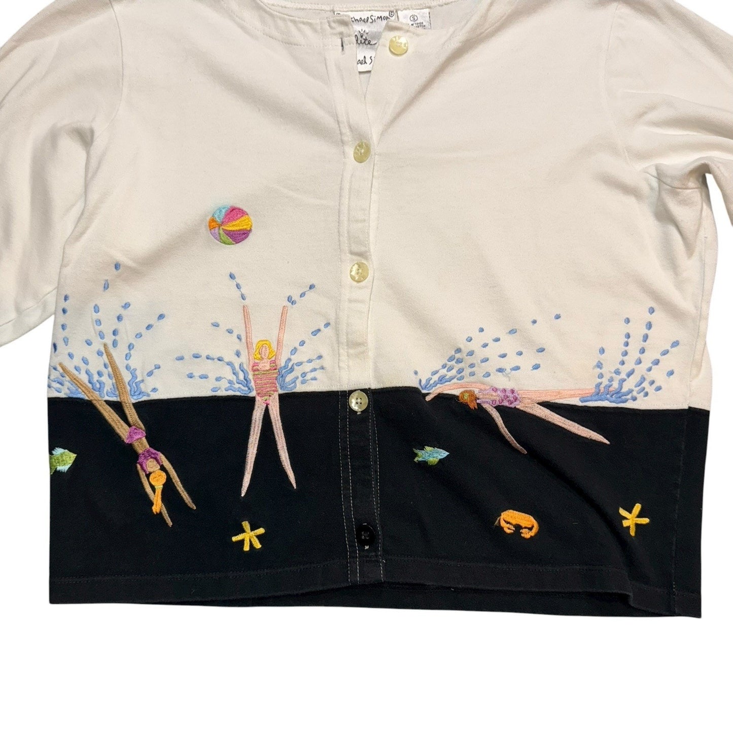 VTG Michael Simon Women’s Embroidered Swimming Cardigan Size Small