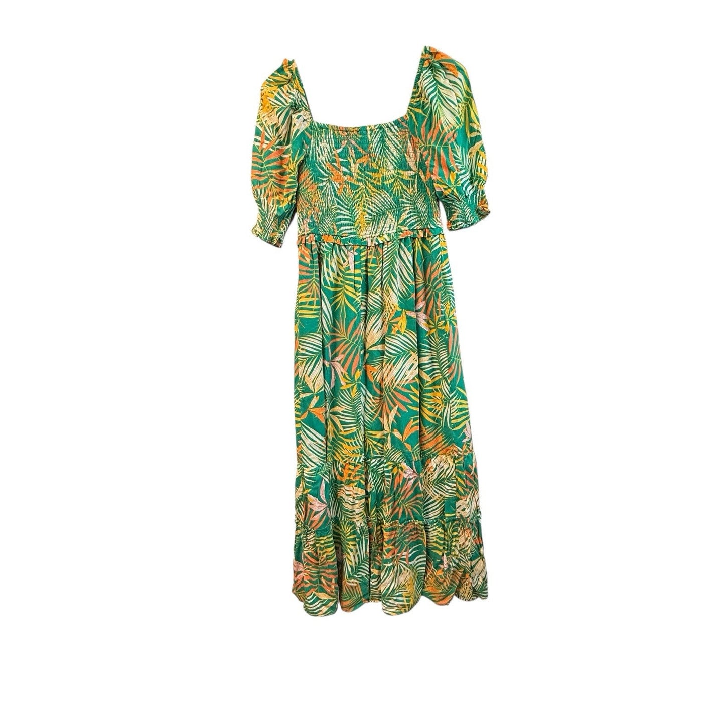 Betsey Johnson Tropical Palm Maxi Dress Smocked Size M Women's