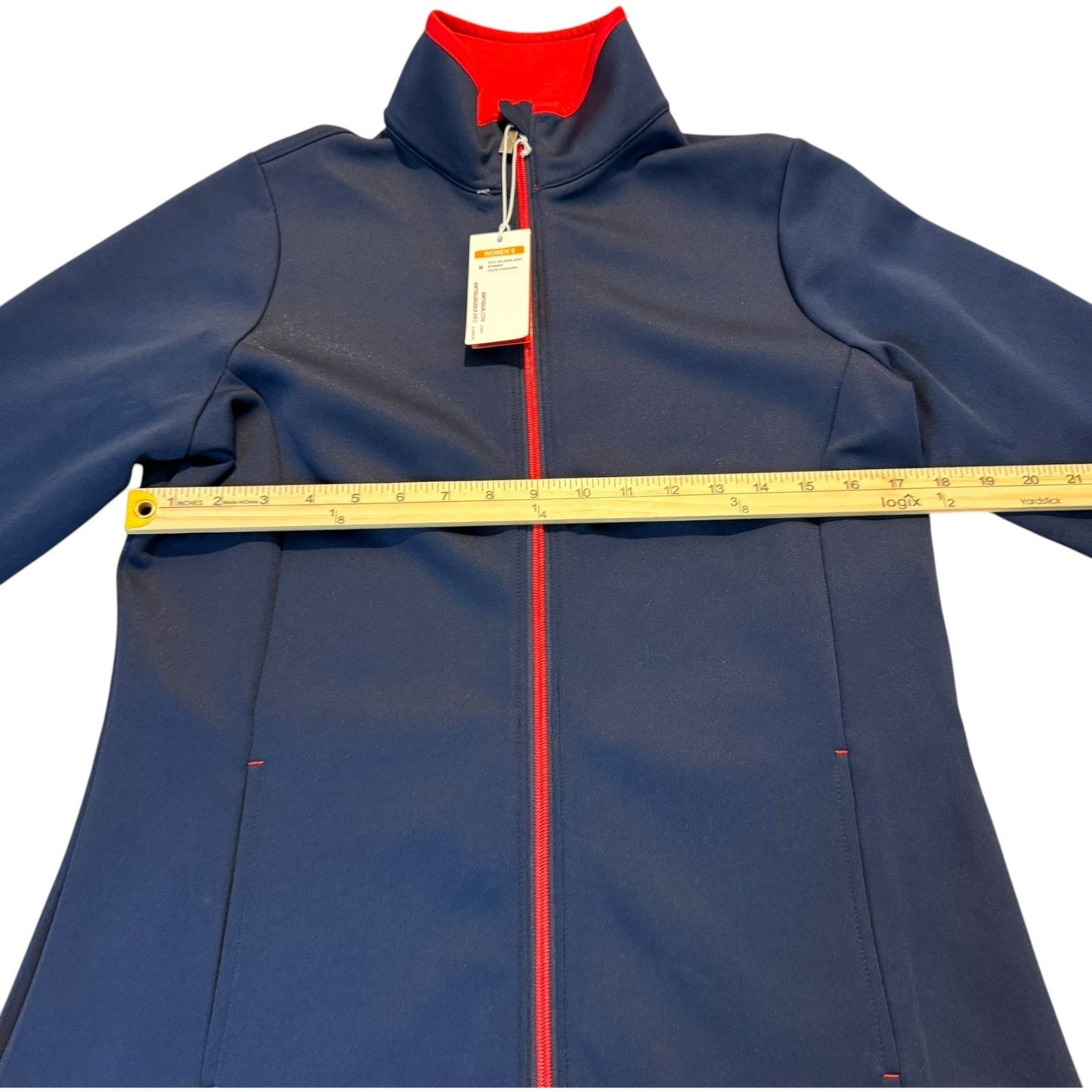 Antigua Women’s Medium Navy Full Zip Jacket Red Trim Performance NWT