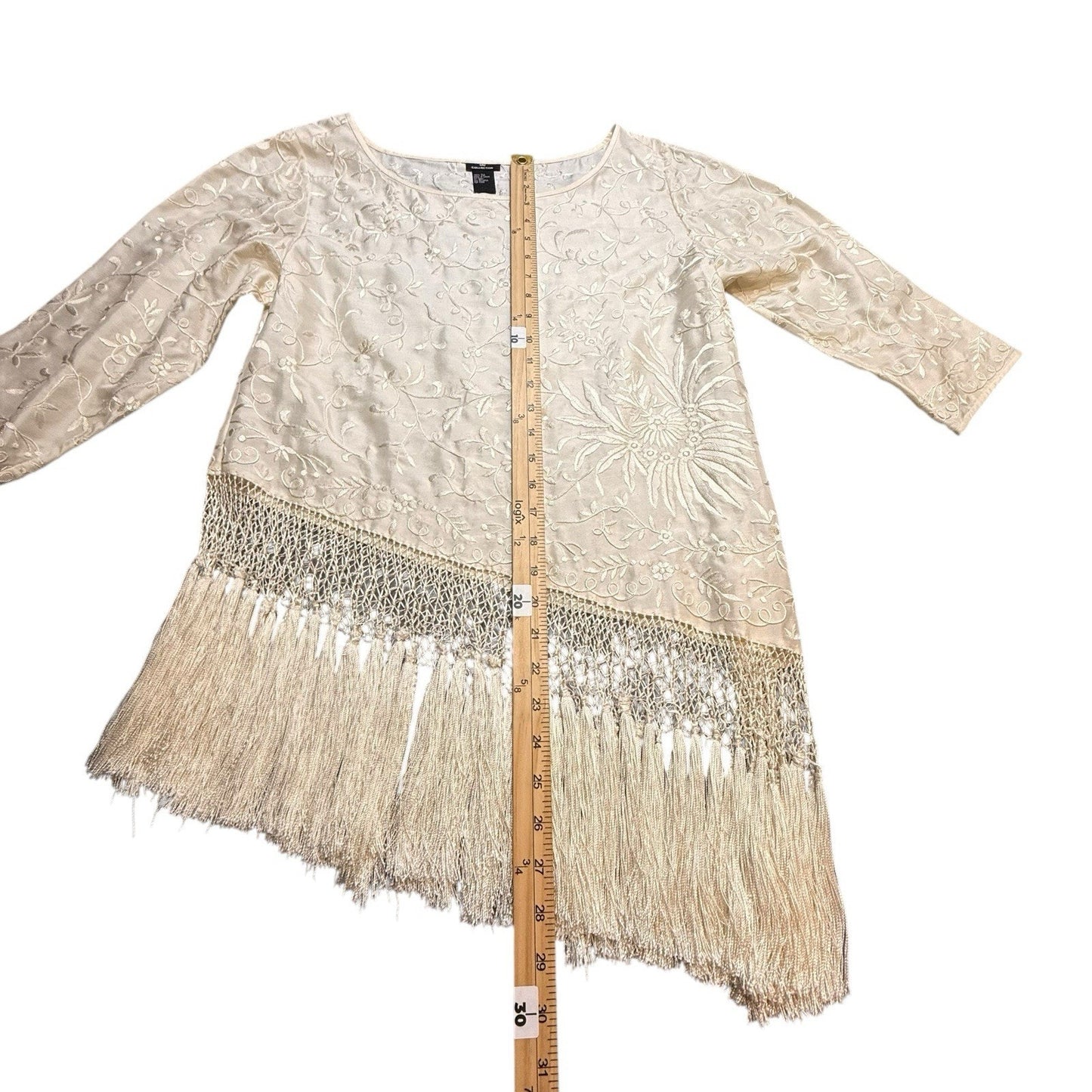 Vintage Collection Women’s Lace Fringe Blouse & Matching Scarf Cream Size M