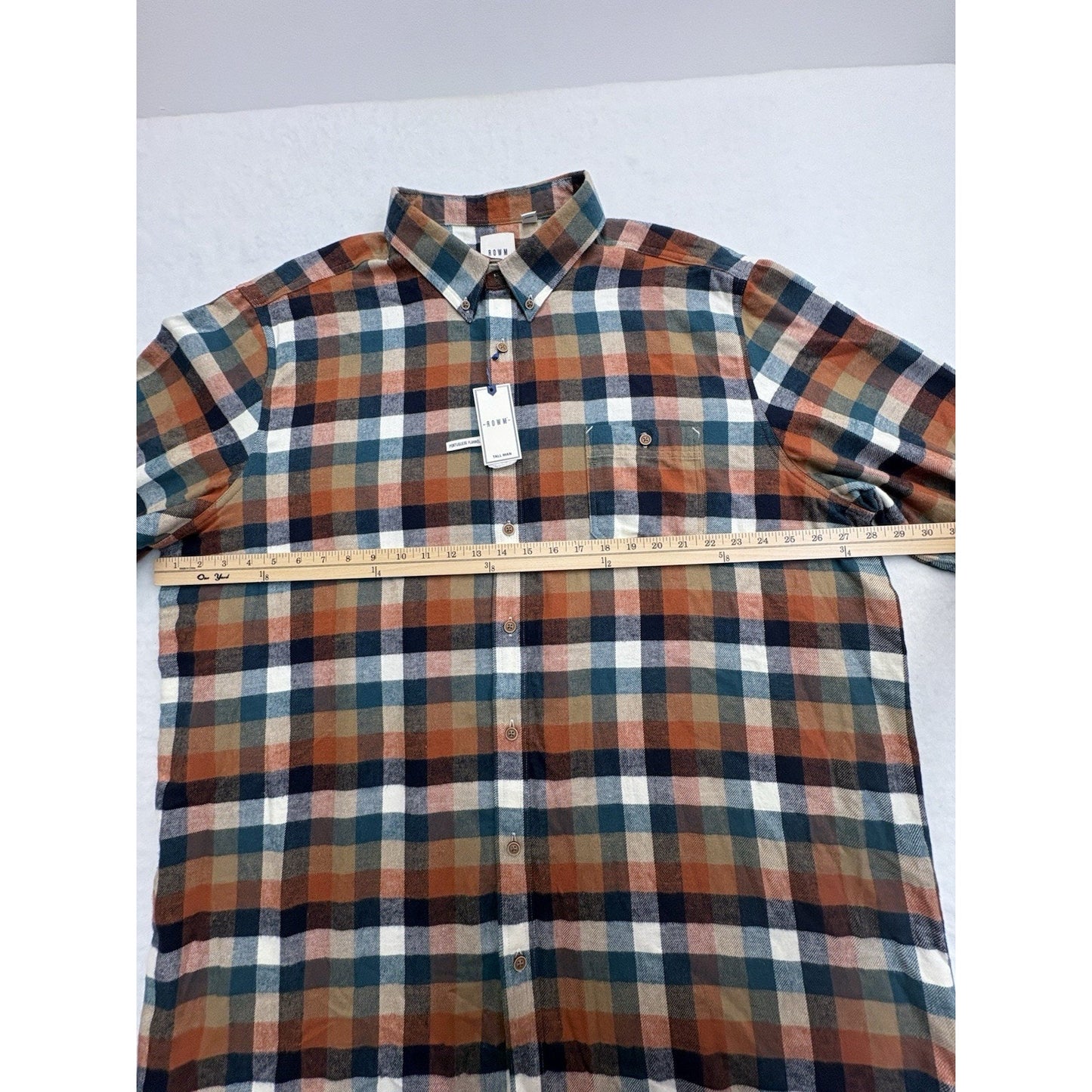 New ROWM Men's Big & Tall Button Down Shirt size 3XT Multicolor Plaid Collared L/S