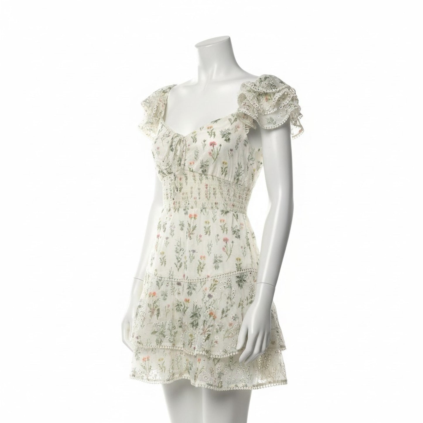 Alice + Olivia Georgia Floral Eyelet Mini Dress White Size 10 NWT Summer $395 Women's