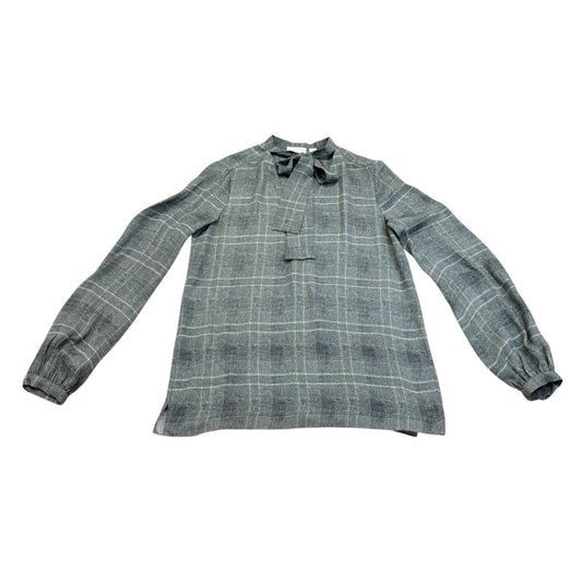 Vintage Carlisle New York Silk Blouse Women’s Size 2 Gray Plaid Long Sleeve